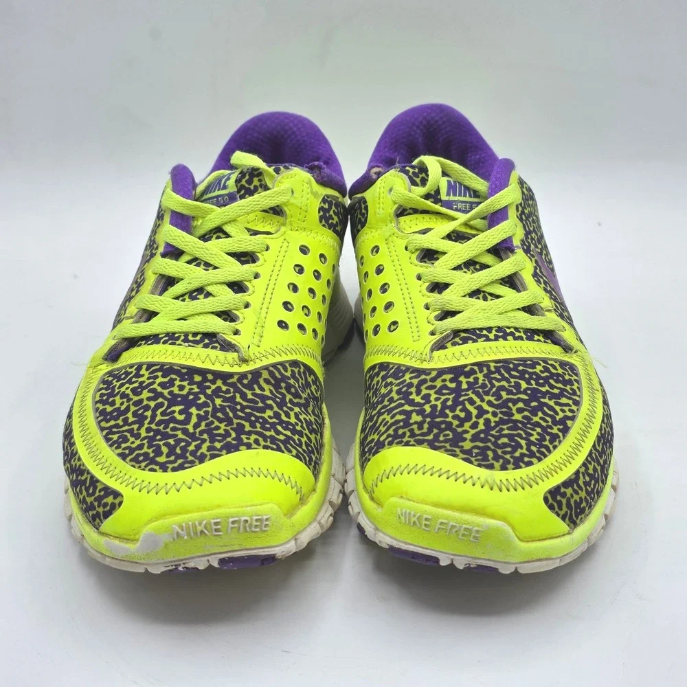 Nike Free 5.0 Running Shoes Mens 10 Volt Purple Safari Print 580590-708 Athletic